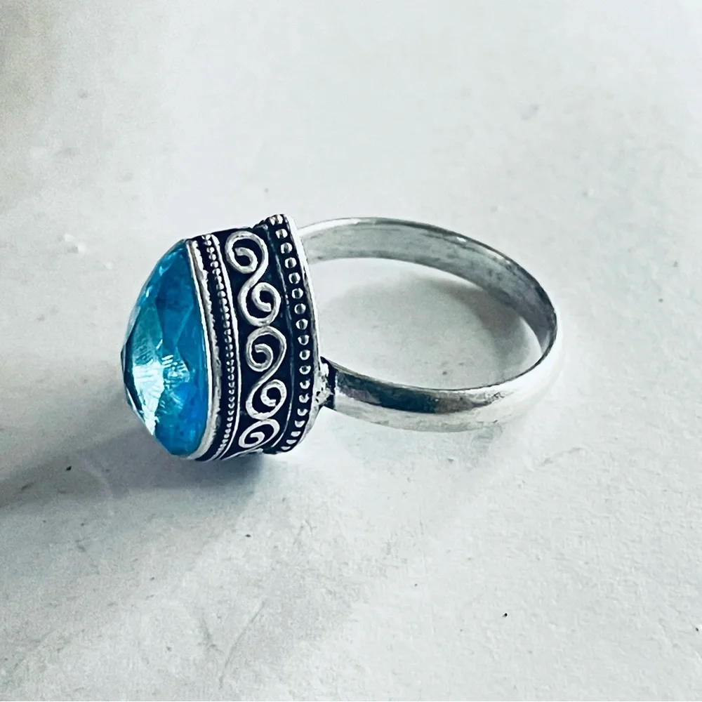 New 925 Sterling Silver London Blue Aquamarine Artisten OOAK Water Drop Ring - Picture 14 of 16